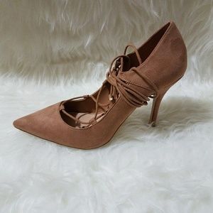 Women's Tan Lace up Pointed Toe Heels Size 7.5